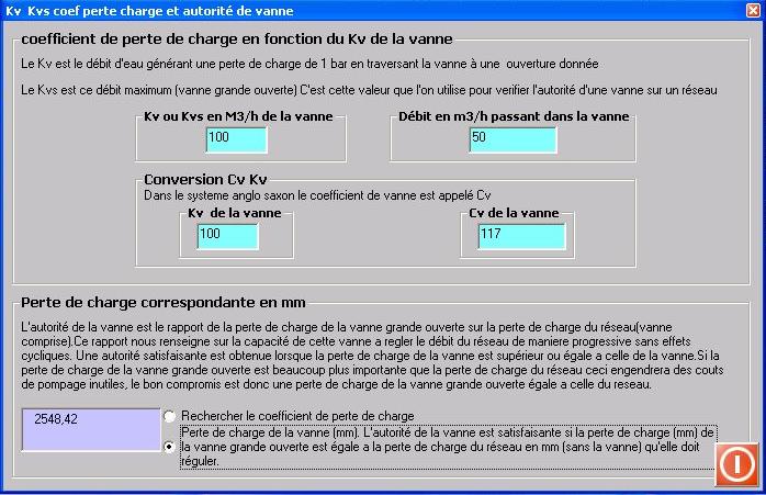 autorité de vanne calcul kv cv kvs